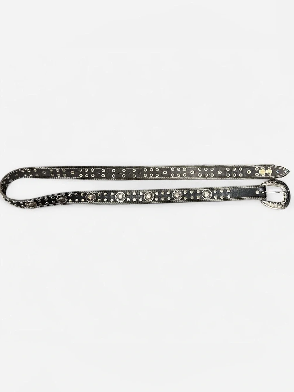 vintage western leather belt with silver studs and flowers